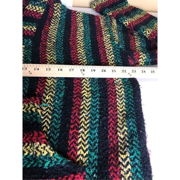 BAJA JOE Striped Hippie Boho Rasta Poncho Hoodie Size S Black Green,Red - Picture 11 of 15
